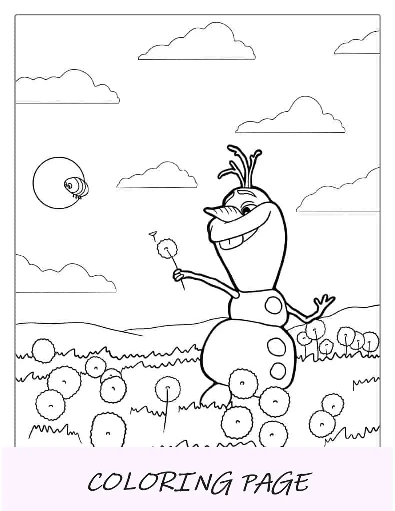 Olaf caminhando no campo durante o verão para colorir