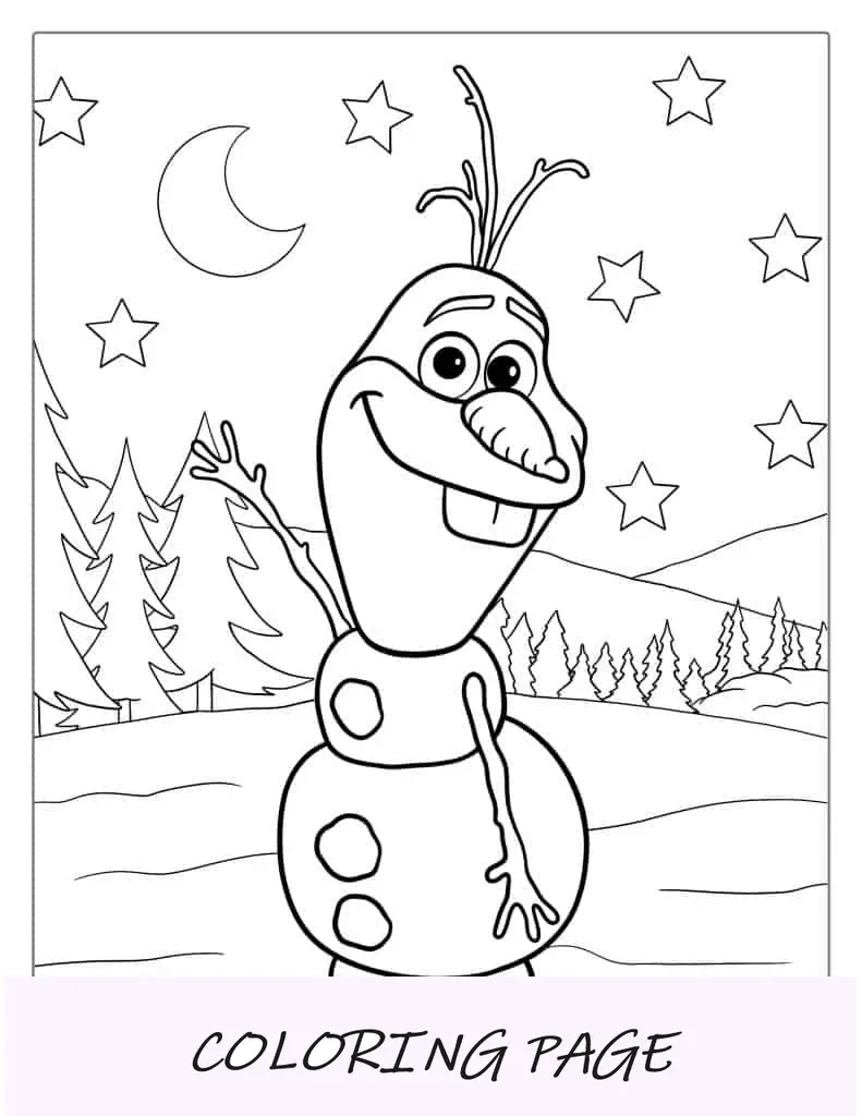 Página para colorir de Olaf acenando com neve