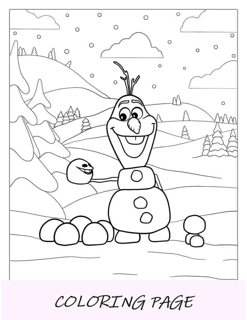 Olaf com bonecos de neve para colorir