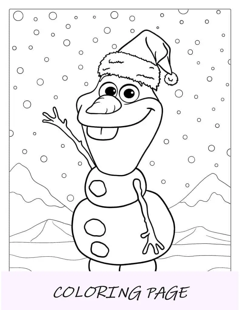 Página para colorir do Olaf com tema de Natal