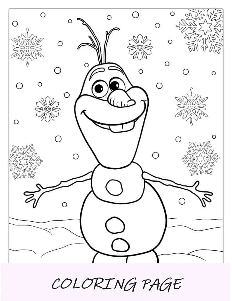 Página para colorir de Olaf com cristais de gelo