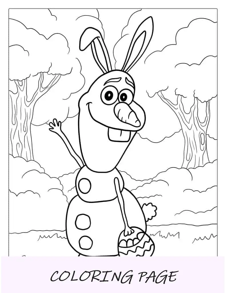Página para colorir do Olaf com tema de Páscoa