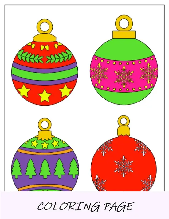 Enfeites de Natal coloridos para impressão (árvore, casa de pão de gengibre, bugiganga, floco de neve)