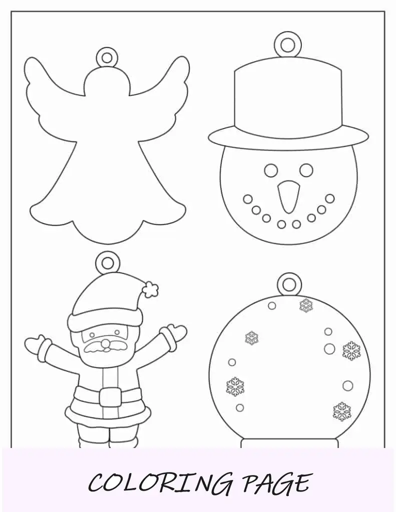 Folha para colorir de enfeite de Natal do Papai Noel para impressão