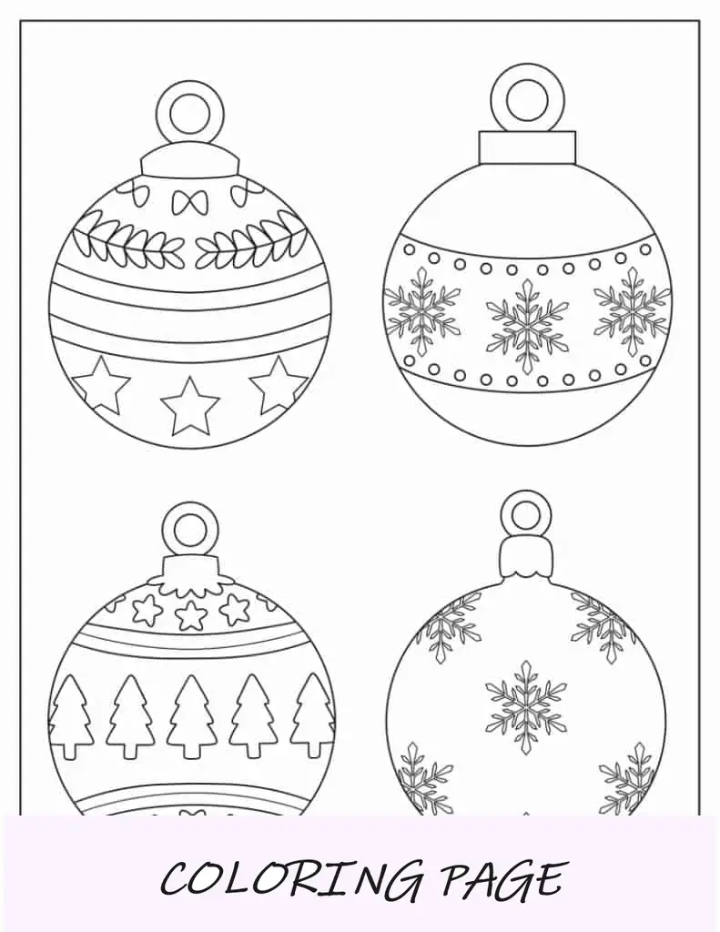 Enfeites de Natal mistos para impressão para colorir (globo de neve, floco de neve, enfeites)