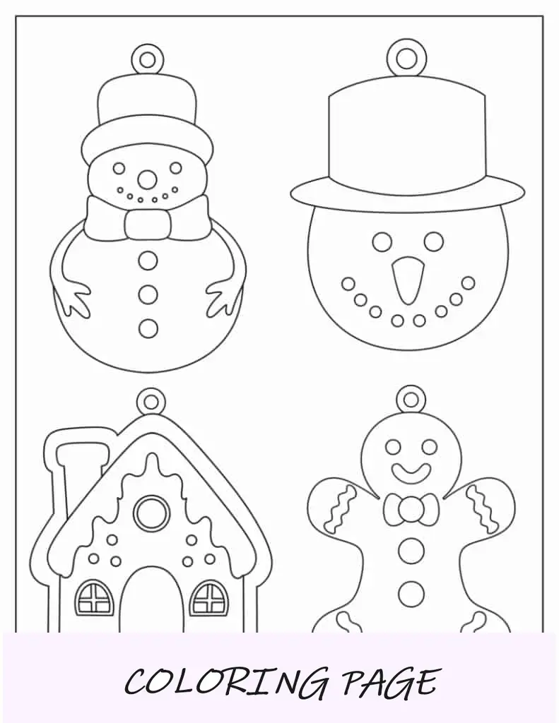 Modelo de enfeites de Natal para impressão para colorir (estrela, sino, lâmpadas em forma de gota)