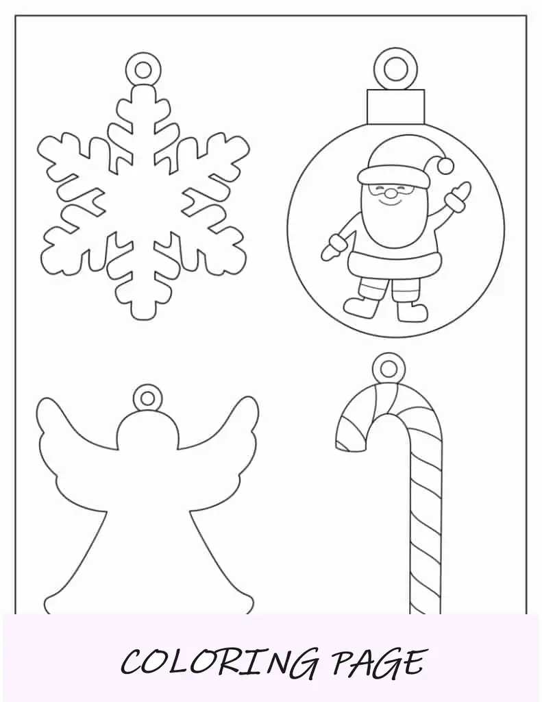 Enfeites de Natal coloridos para impressão (baubles, bastão de doces, boneco de gengibre)
