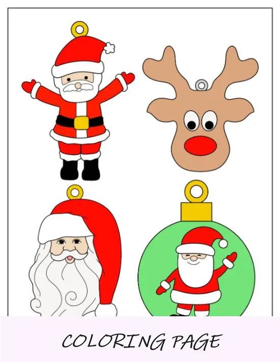 Enfeites de Natal para impressão para crianças em idade pré-escolar (Rudolph, bugiganga, Papai Noel, boneco de neve)