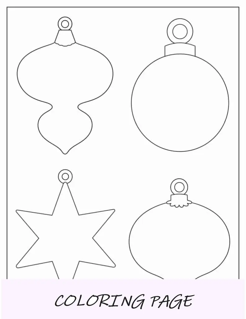 Colorir enfeites de Natal para impressão (árvore, casa de pão de gengibre, bugiganga de neve, floco de neve)