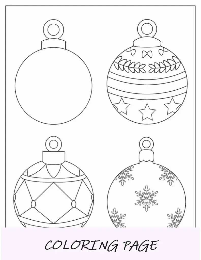 Folha para colorir de enfeites de Natal para impressão
