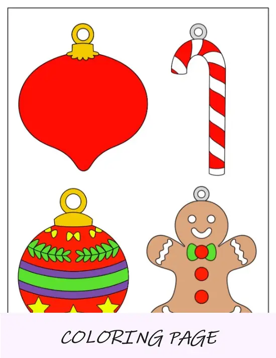 Enfeites de Natal de cores variadas para imprimir (casa de pão de gengibre, boneco de neve, boneco de gengibre, Papai Noel)