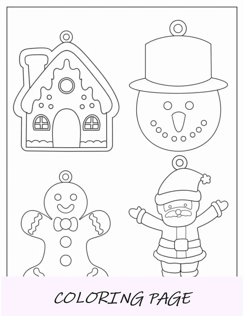 Página para colorir de bugiganga de Natal lisa e impressa misturada para imprimir