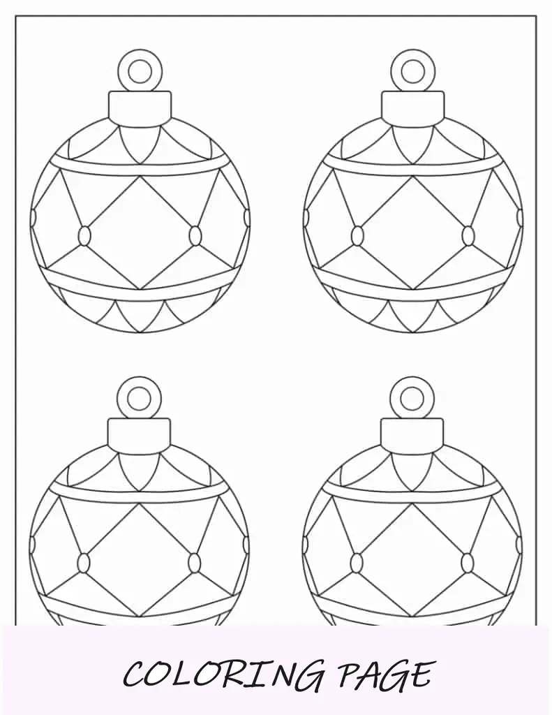 Enfeites de Natal fáceis de imprimir para colorir (globo de neve, bugiganga em forma de lágrima, bugiganga de neve, bugiganga simples)