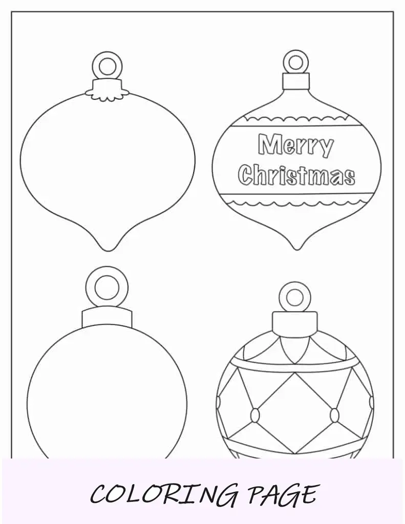 Folha para colorir de enfeite de Natal com bugiganga em forma de lágrima para impressão