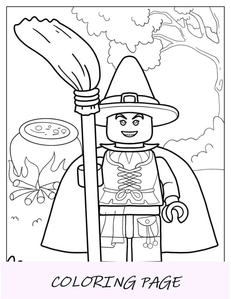 Folha para colorir de bruxa Lego para crianças
