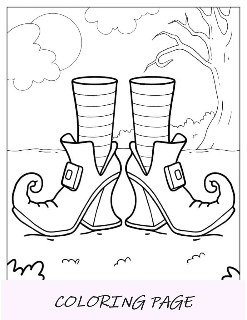 Folha para colorir de botas de bruxa