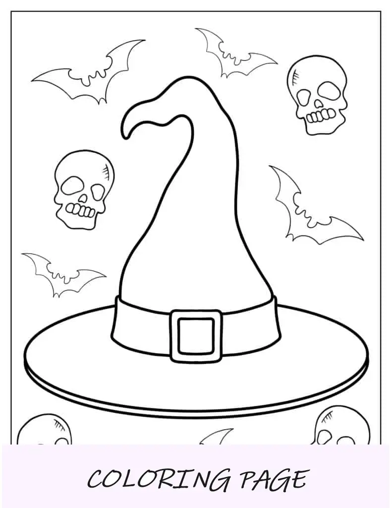 Página para colorir de chapéu de bruxa para crianças
