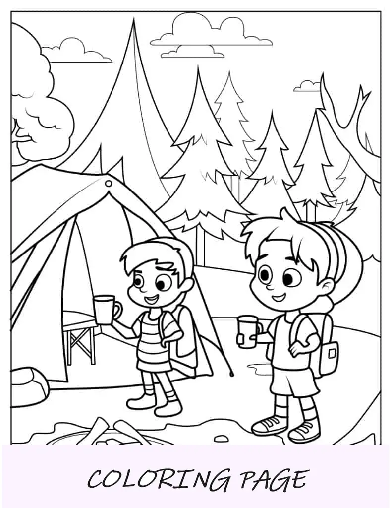 Crianças segurando copos em acampamento para colorir