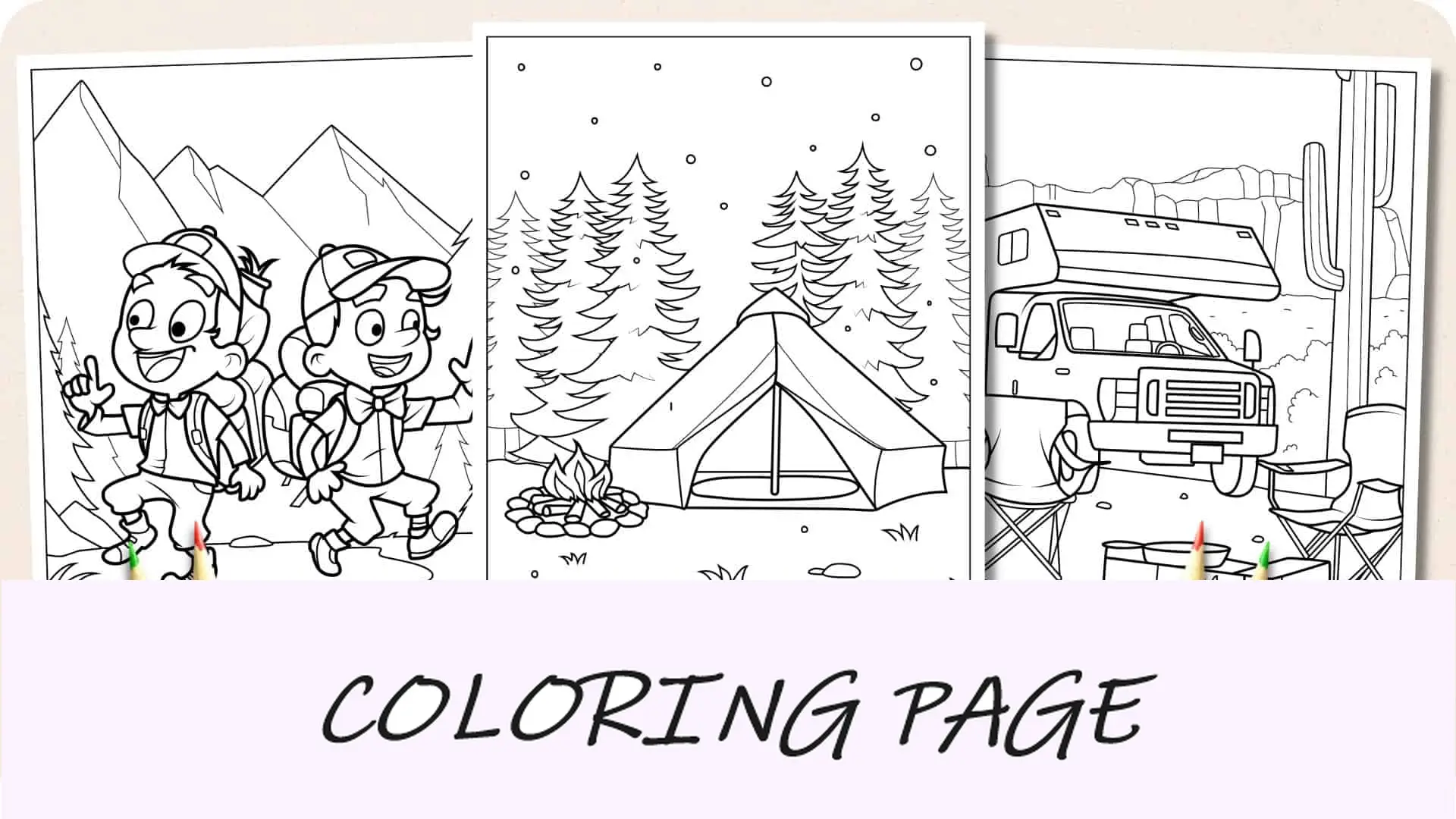 Imagem em destaque de páginas para colorir de acampamento