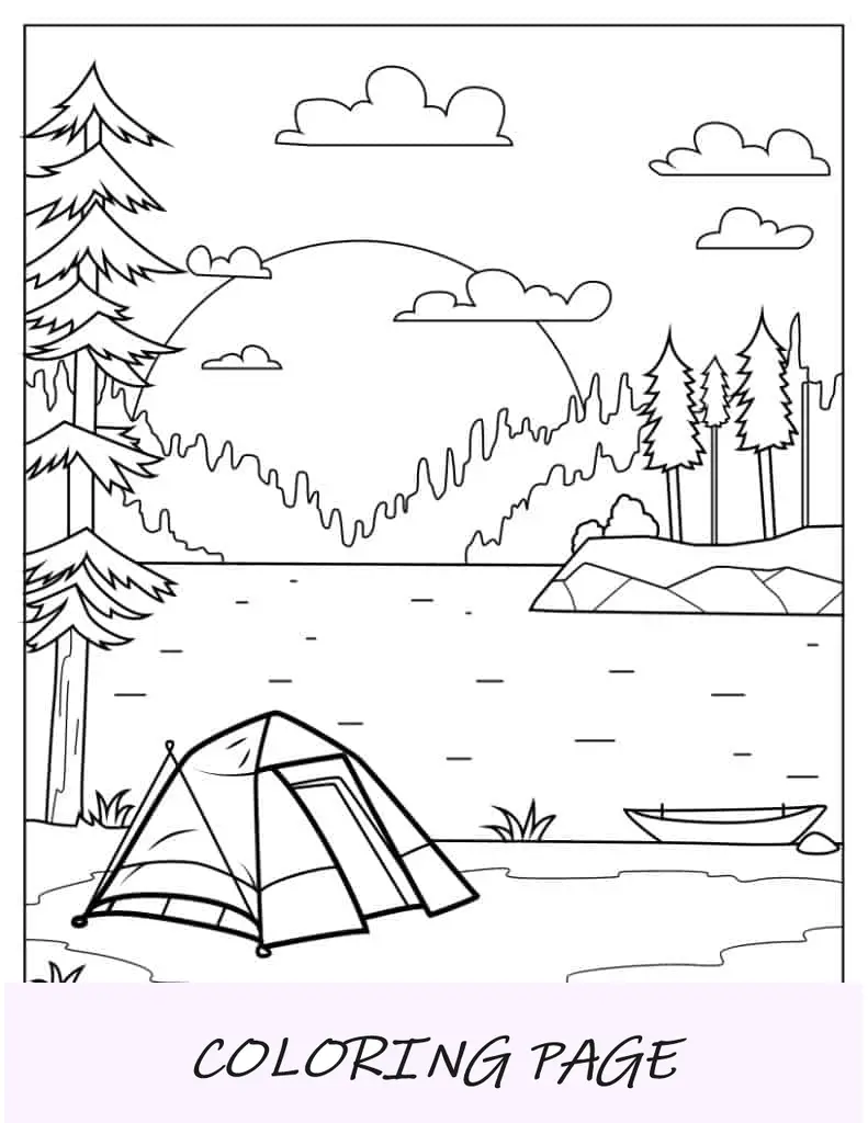 Local de acampamento com barraca para colorir