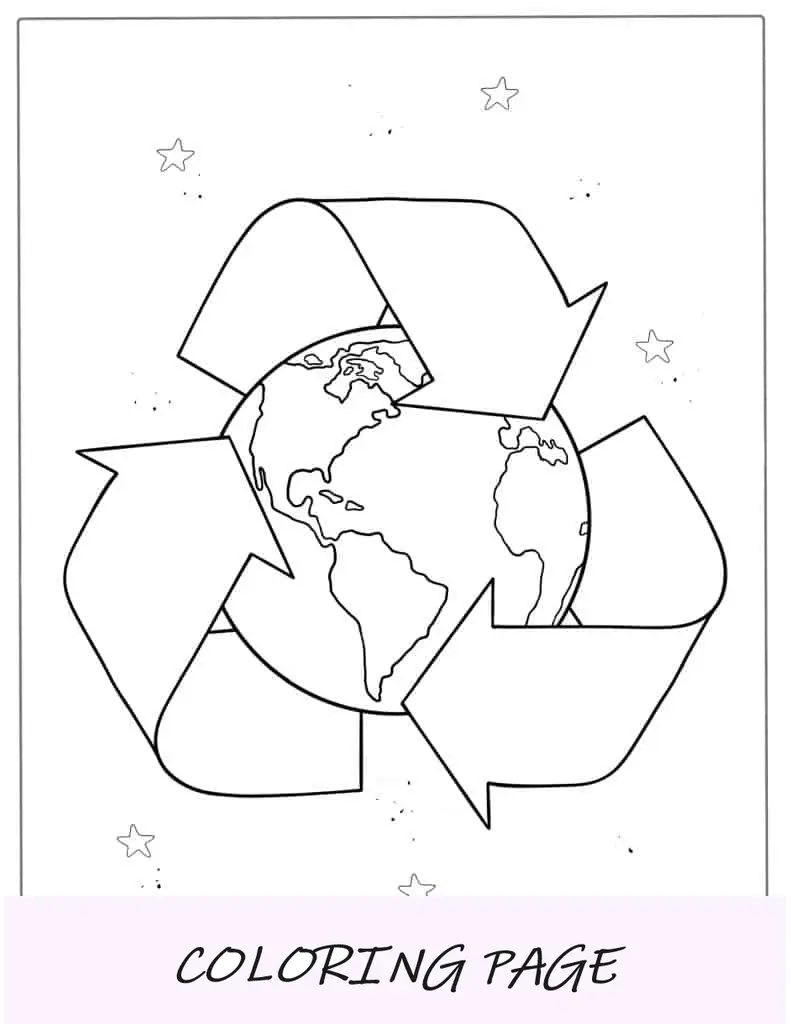 Pagina da colorare del logo del riciclaggio con la terra