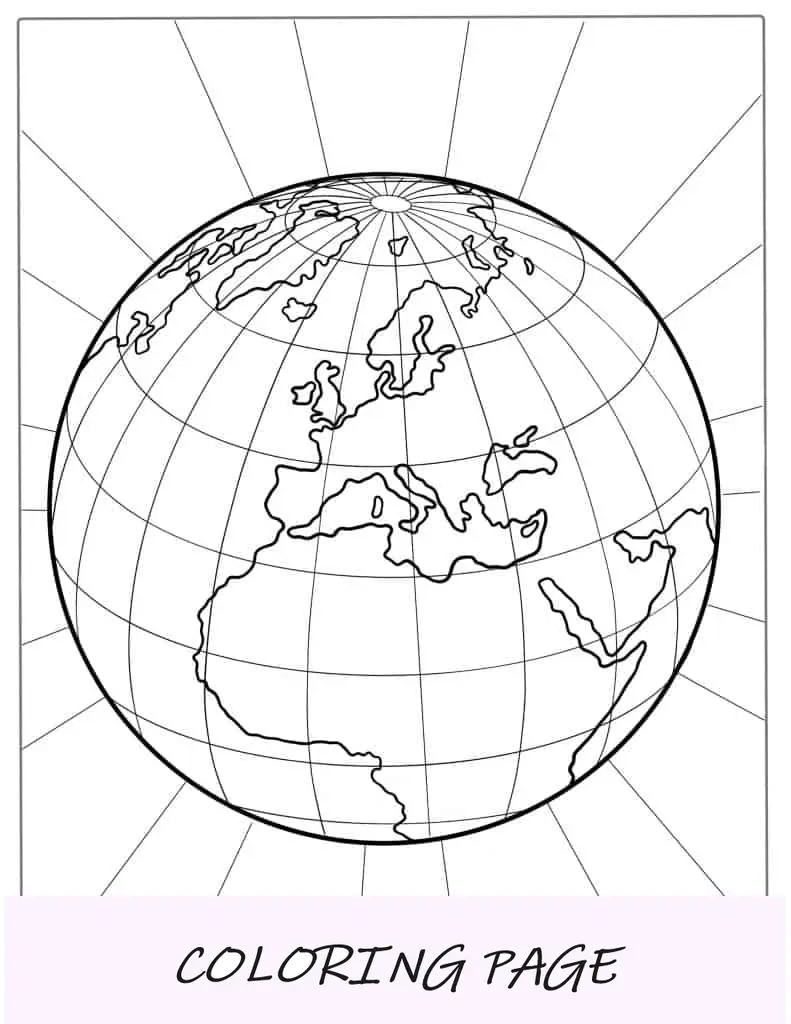 La Terra con le linee di longitudine e latitudine da colorare