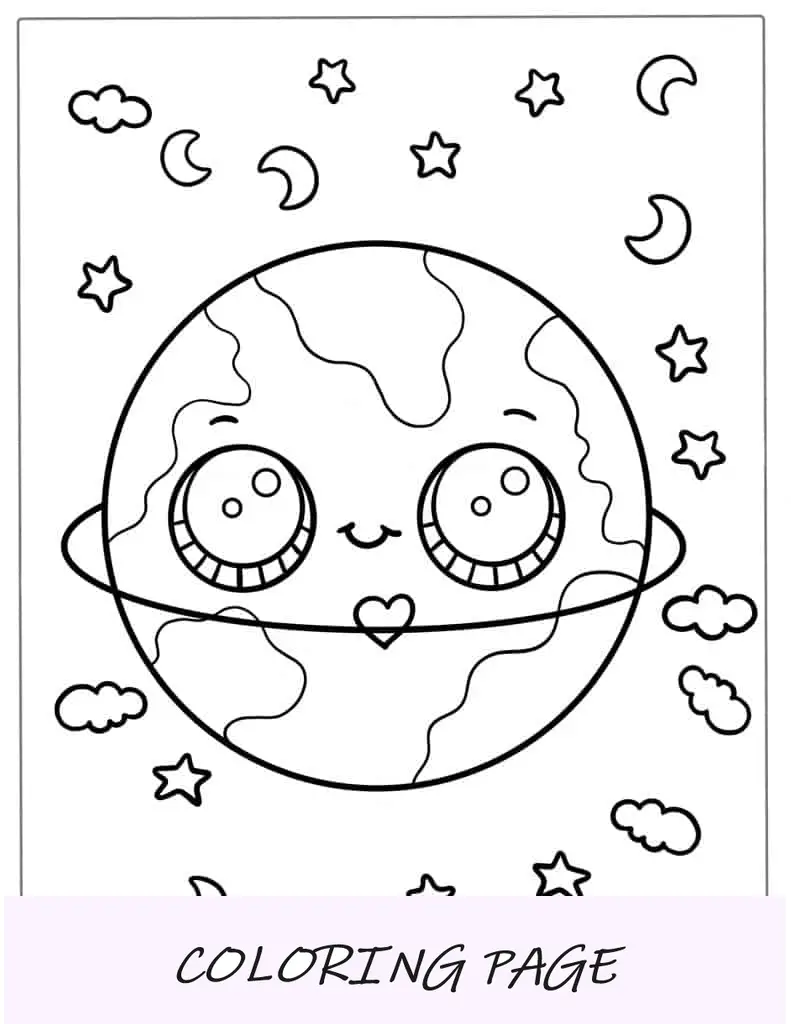 Terra sorridente facile con le stelle del fumetto da colorare