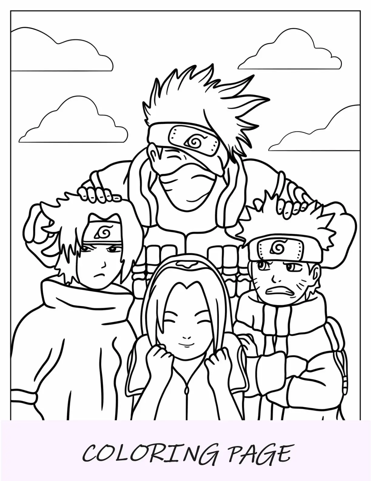 Página para colorir de Naruto da icônica pose do Time Sete
