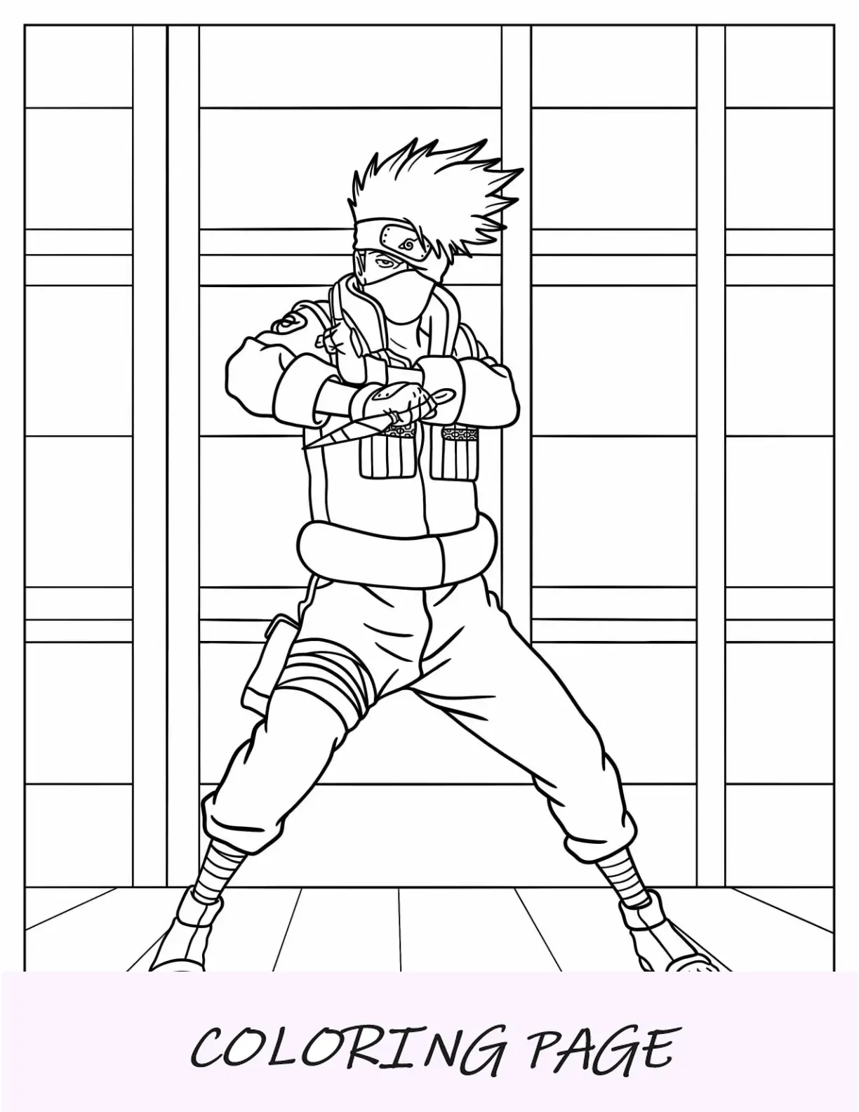 Página para colorir de Naruto de Hatake Kakashi segurando Kunai
