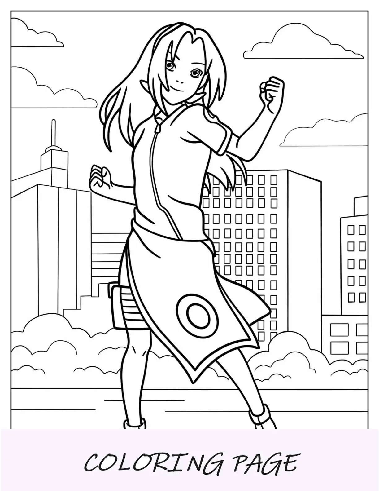 Desenho de Naruto para colorir do jovem Haruno Sakura em Konoha