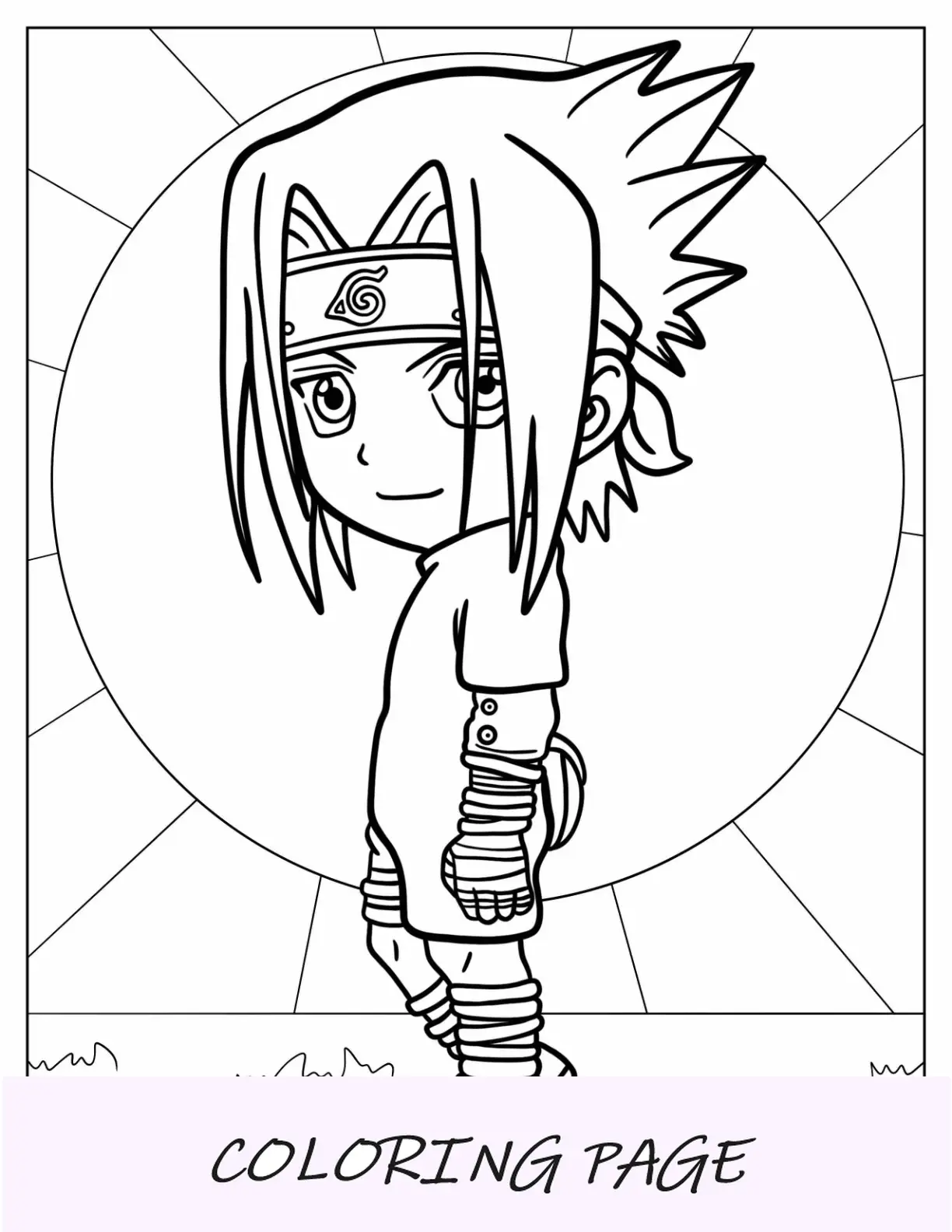 Desenho de Naruto para colorir de Chibi Sasuke para crianças em idade pré-escolar