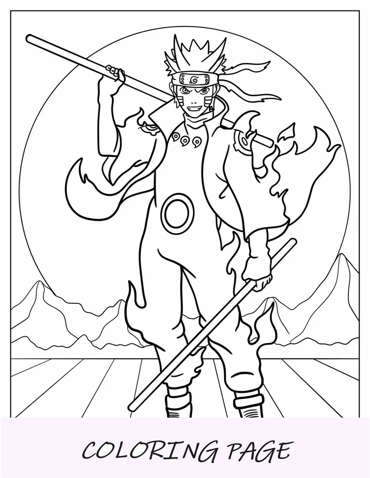 Página para colorir de Naruto do modo Kurama Chakra
