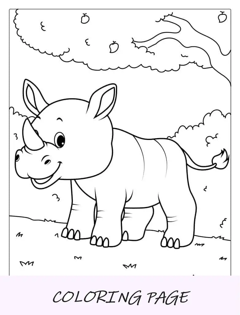 Folha para colorir fácil de rinoceronte para crianças