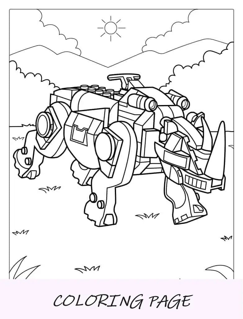 Desenho de Lego Rinoceronte para colorir para crianças