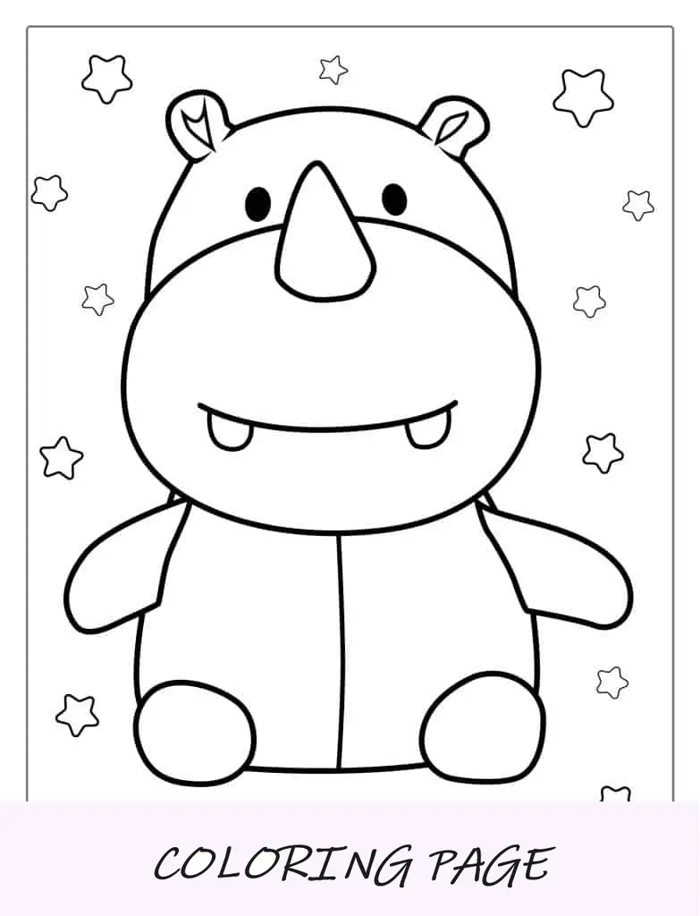Página para colorir de rinoceronte para crianças em idade pré-escolar