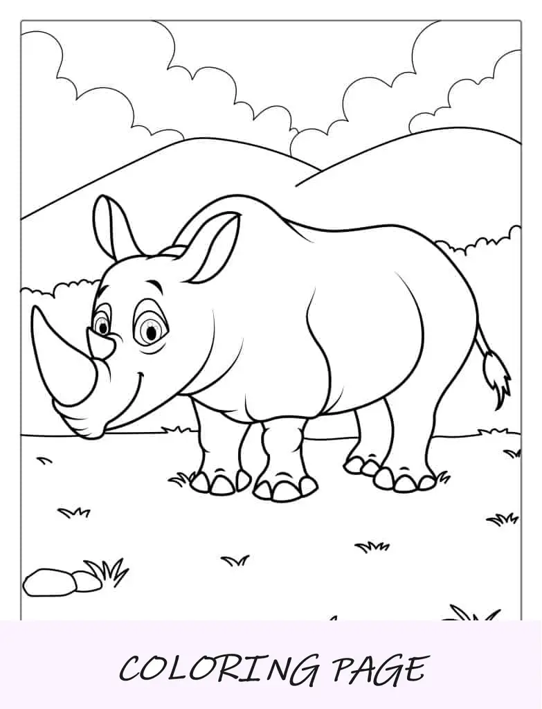Contorno simples de um rinoceronte para colorir