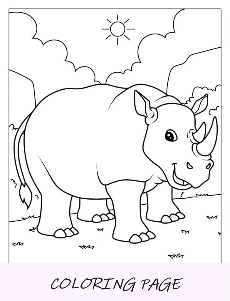 Folha para colorir de rinoceronte adulto