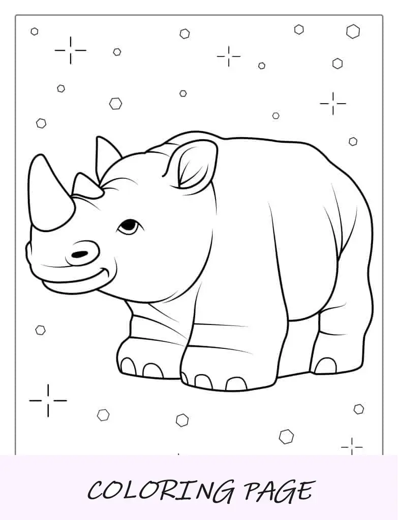 Folha para colorir Rinoceronte com tema Kawaii