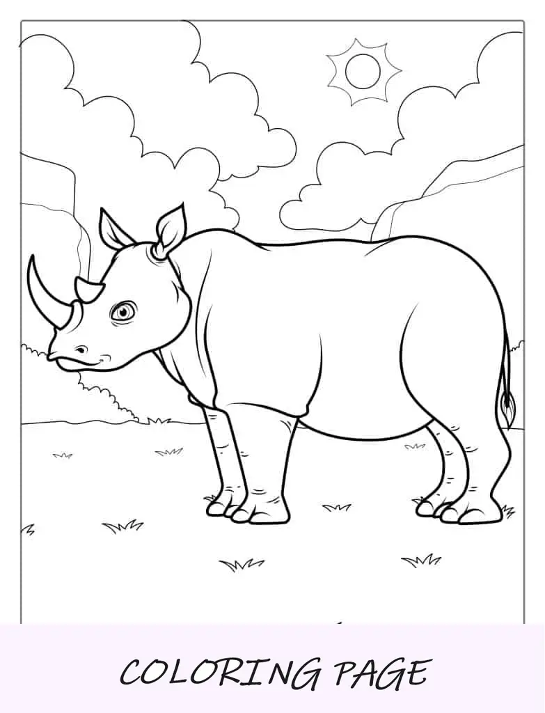 Rinoceronte africano na natureza para colorir