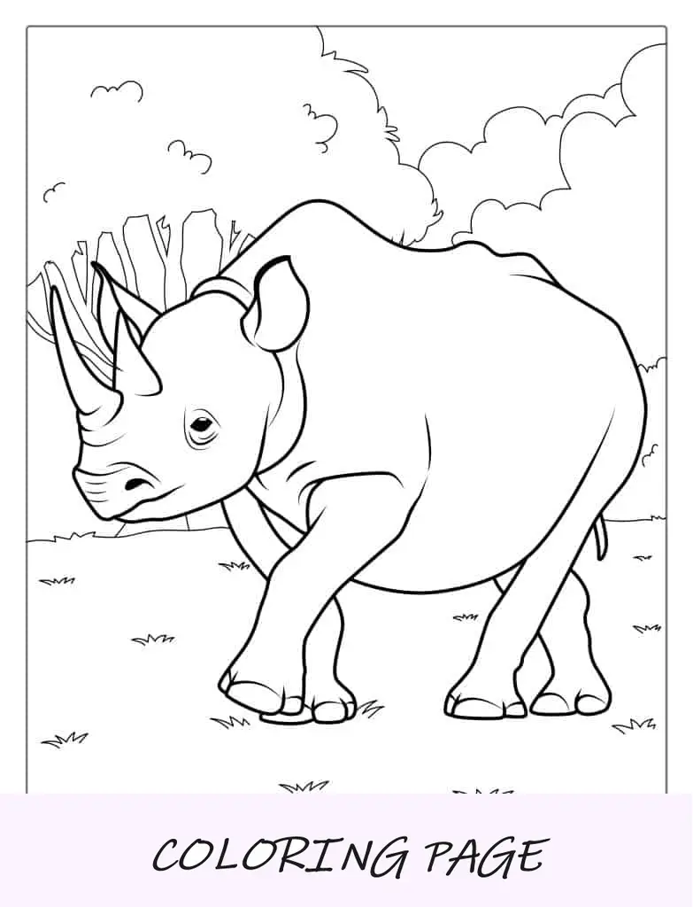 Página para colorir bebê rinoceronte para crianças