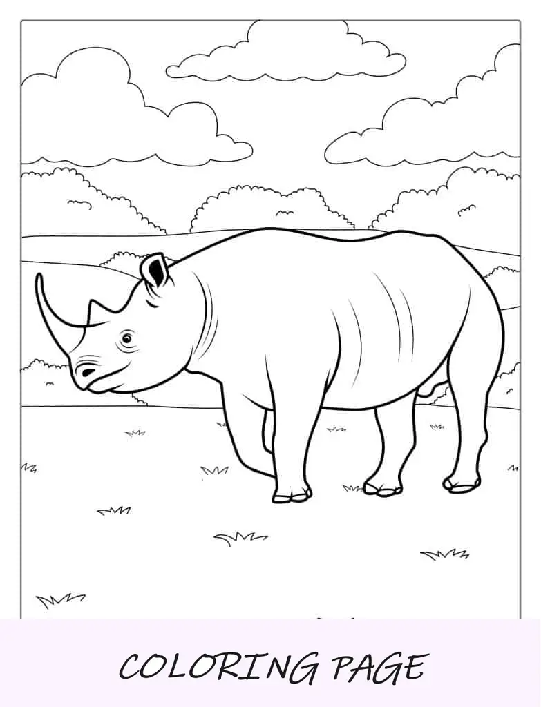 Página para colorir de um rinoceronte de aparência realista