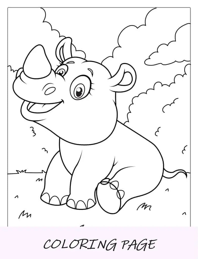 Bebê rinoceronte fofo para colorir para crianças em idade pré-escolar