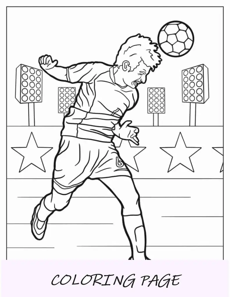 Jogador de futebol fazendo uma cabeçada para colorir