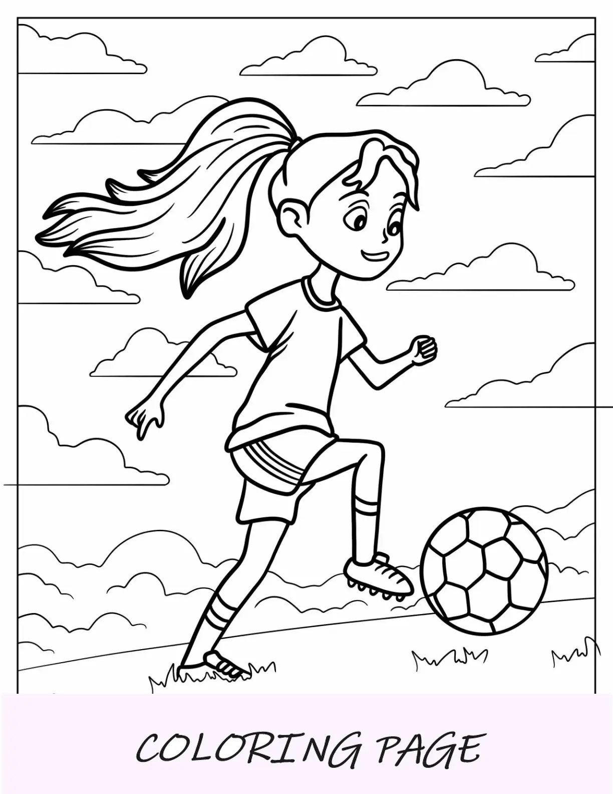 Página para colorir de futebol correndo com bola de futebol