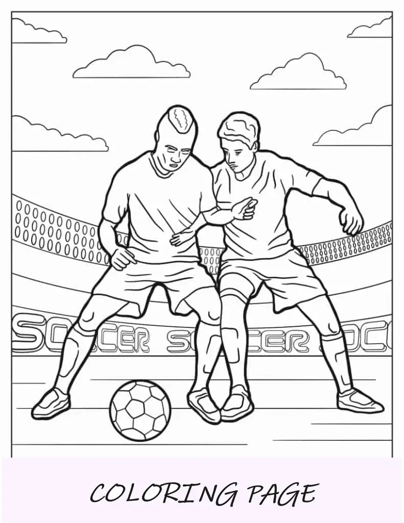 Atacante e defensor de futebol para colorir
