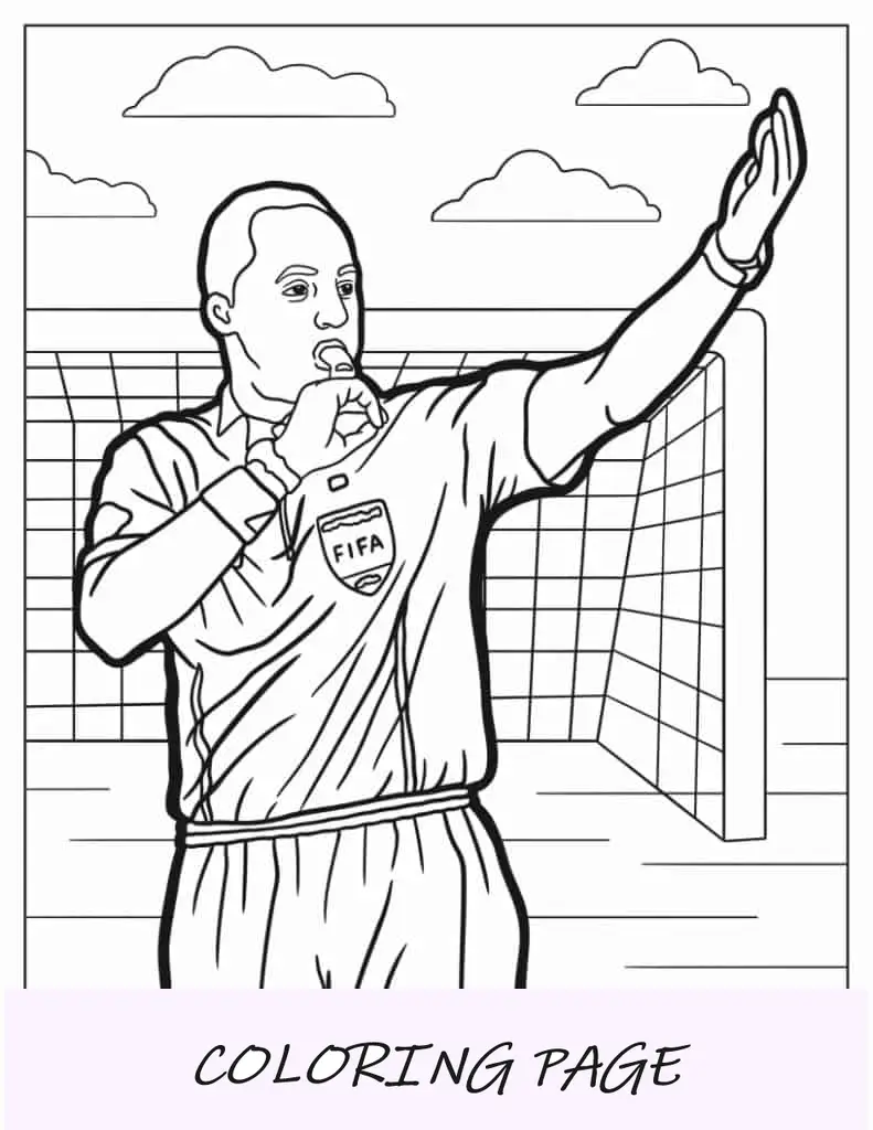 Árbitro de futebol soprando apito para colorir
