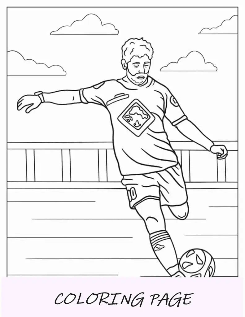 Jogador de futebol chutando para o gol colorir