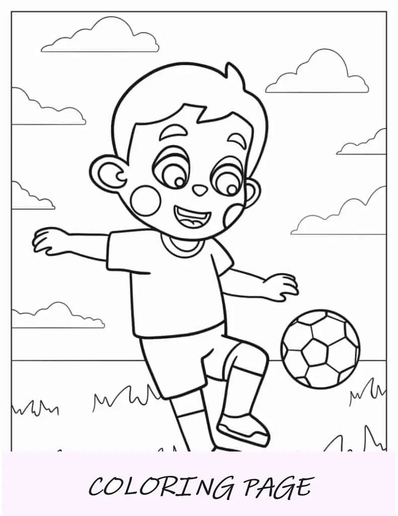 Criança jogando futebol no campo