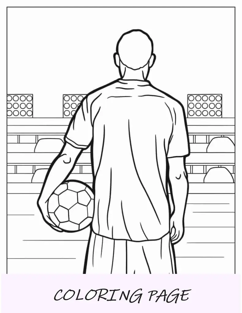 Costas de um jogador de futebol segurando uma bola