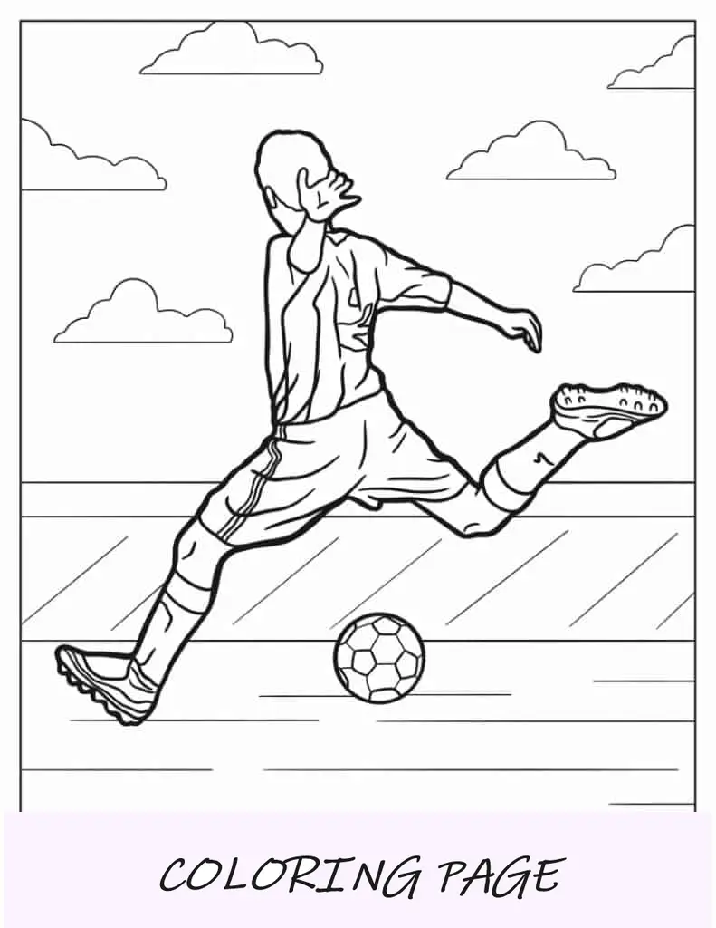 Página para colorir de jogador de futebol chutando bola